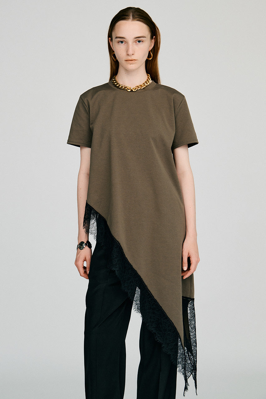 Asymmetric Lace Hem T-Shirt - 2026AUTUMN