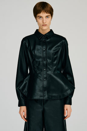 Faux Leather Peplum Shirt - 2026AUTUMN