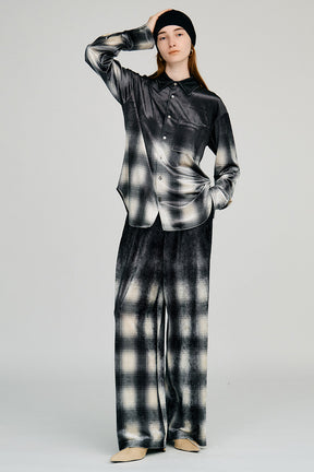 Faded Check Velour Pants - 2026AUTUMN