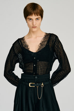 Deep Neck Lace Cardigan - 2026AUTUMN