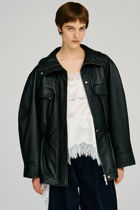Low Drawstring Sheep Leather Jacket - 2026AUTUMN