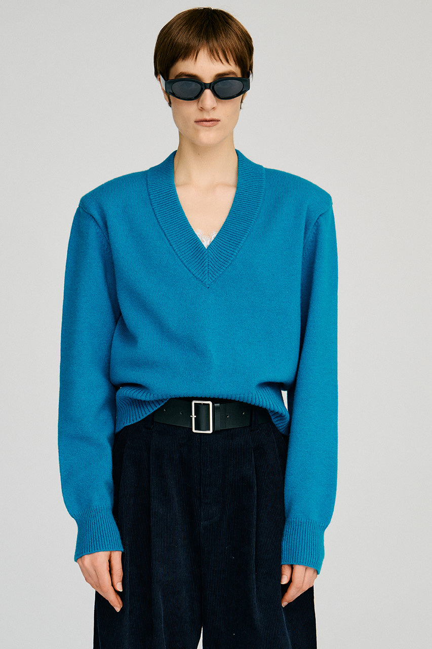 Pure Wool V-Neck Shoulder Knit - 2026AUTUMN