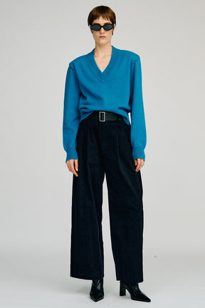 Pure Wool V-Neck Shoulder Knit - 2026AUTUMN