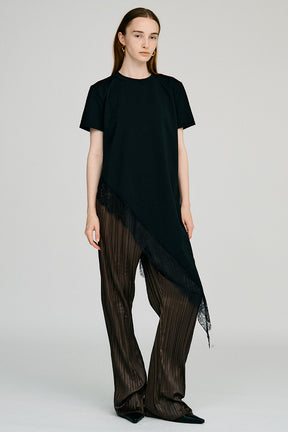 Asymmetric Lace Hem T-Shirt - 2026AUTUMN