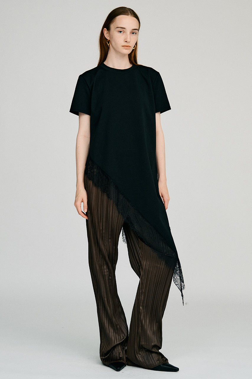 Asymmetric Lace Hem T-Shirt - 2026AUTUMN