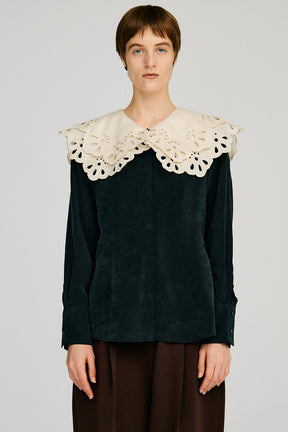 Embroidery Scallop Collar Blouse - 2026AUTUMN