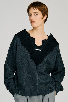 V-Neck Lace Knit - 2026AUTUMN