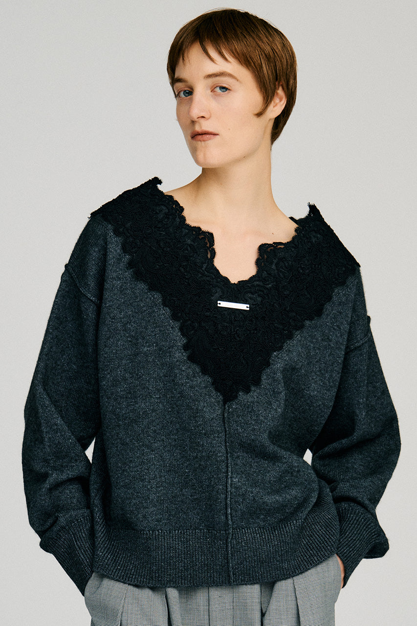 V-Neck Lace Knit - 2026AUTUMN