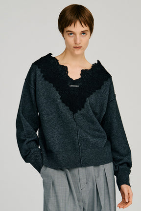 V-Neck Lace Knit - 2026AUTUMN