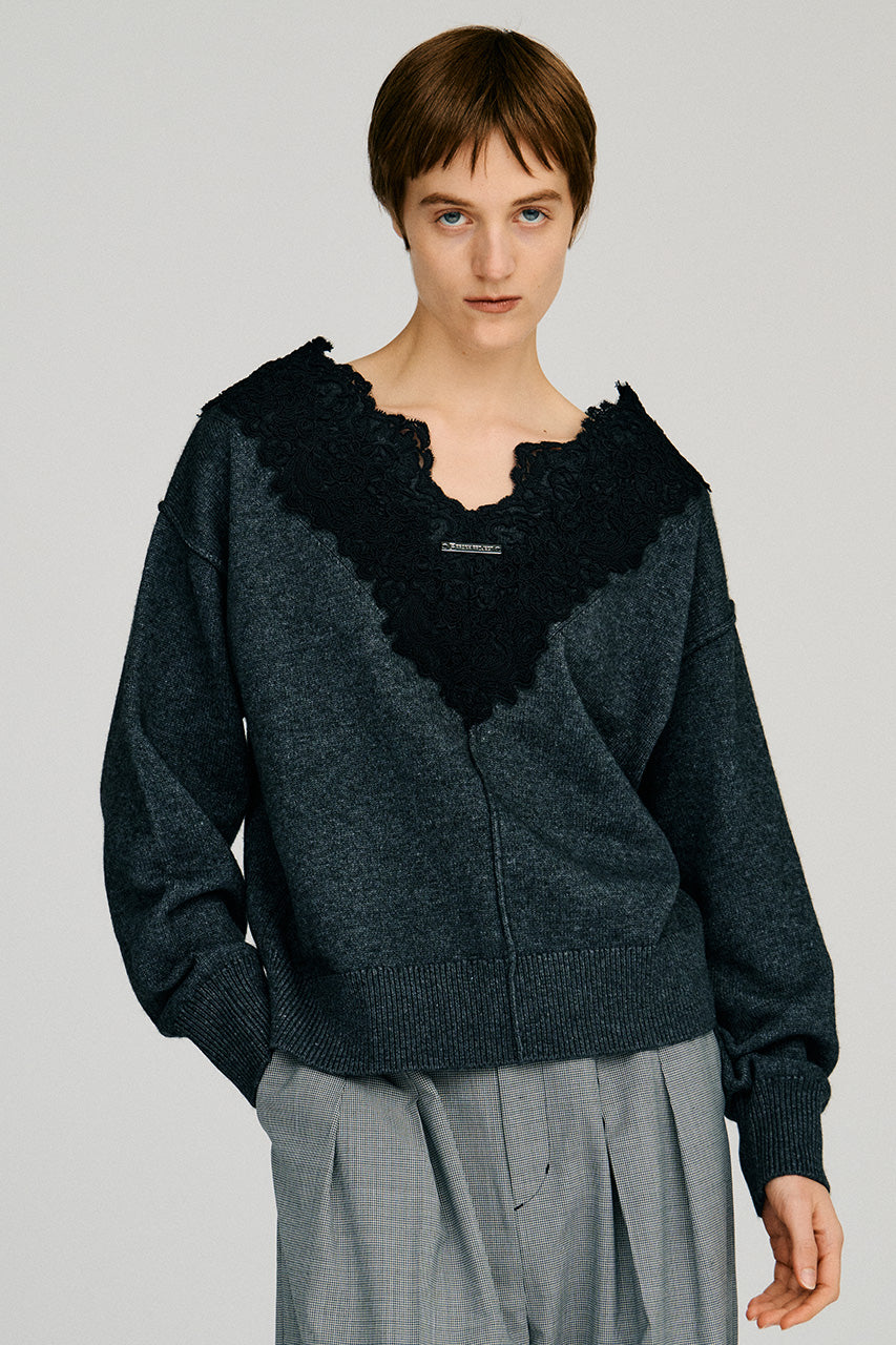 V-Neck Lace Knit - 2026AUTUMN