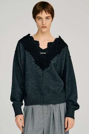 V-Neck Lace Knit - 2026AUTUMN