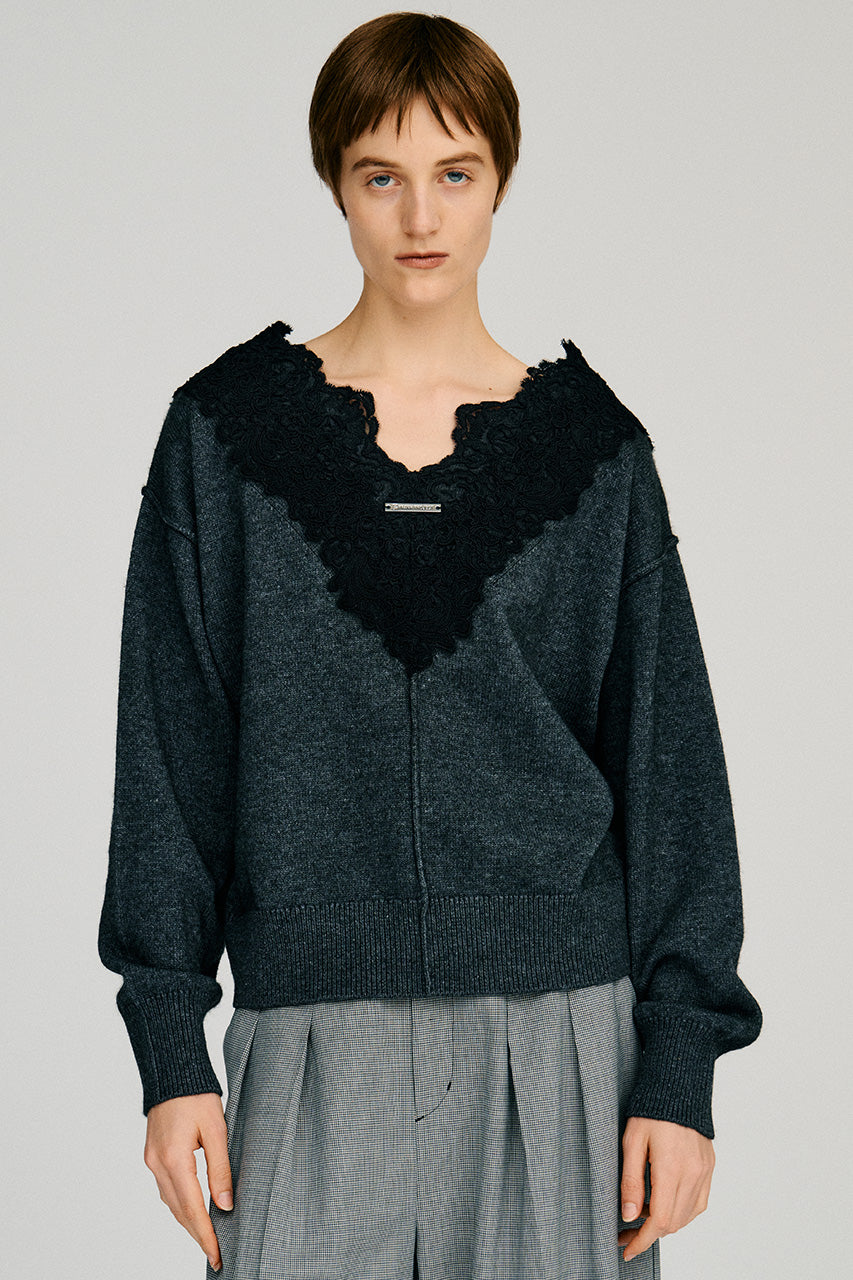V-Neck Lace Knit - 2026AUTUMN