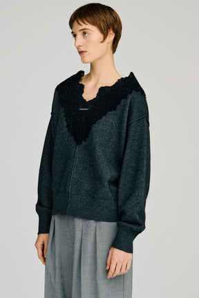 V-Neck Lace Knit - 2026AUTUMN