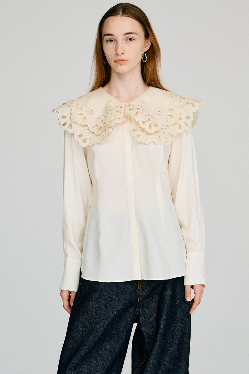Embroidery Scallop Collar Blouse - 2026AUTUMN