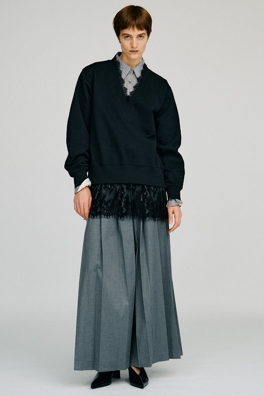 V-Neck Lace Sweatshirt - 2026AUTUMN