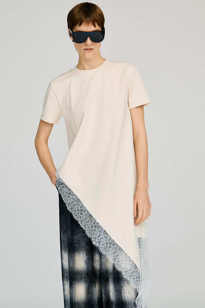 Asymmetric Lace Hem T-Shirt - 2026AUTUMN