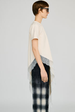 Asymmetric Lace Hem T-Shirt - 2026AUTUMN