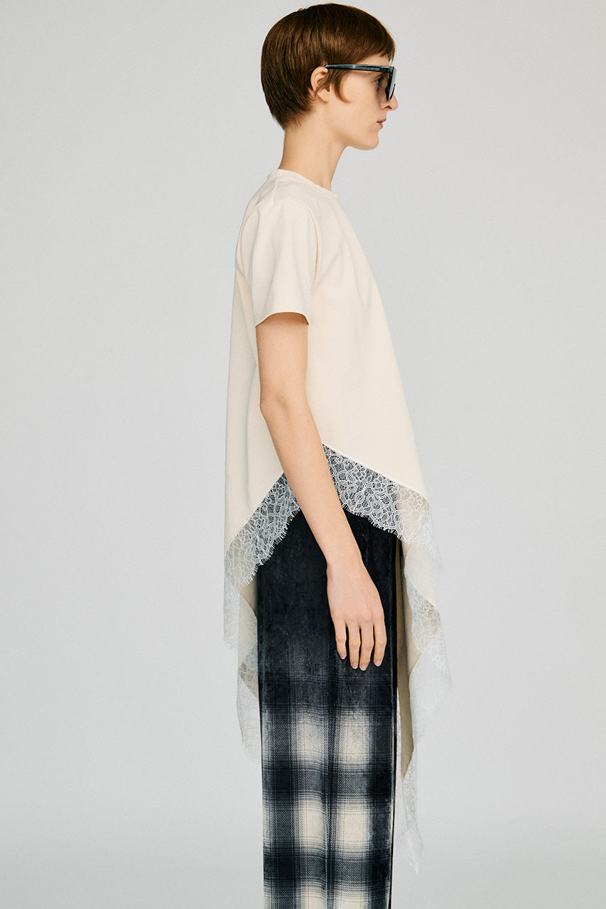 Asymmetric Lace Hem T-Shirt - 2026AUTUMN