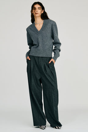 Pure Wool V-Neck Shoulder Knit - 2026AUTUMN