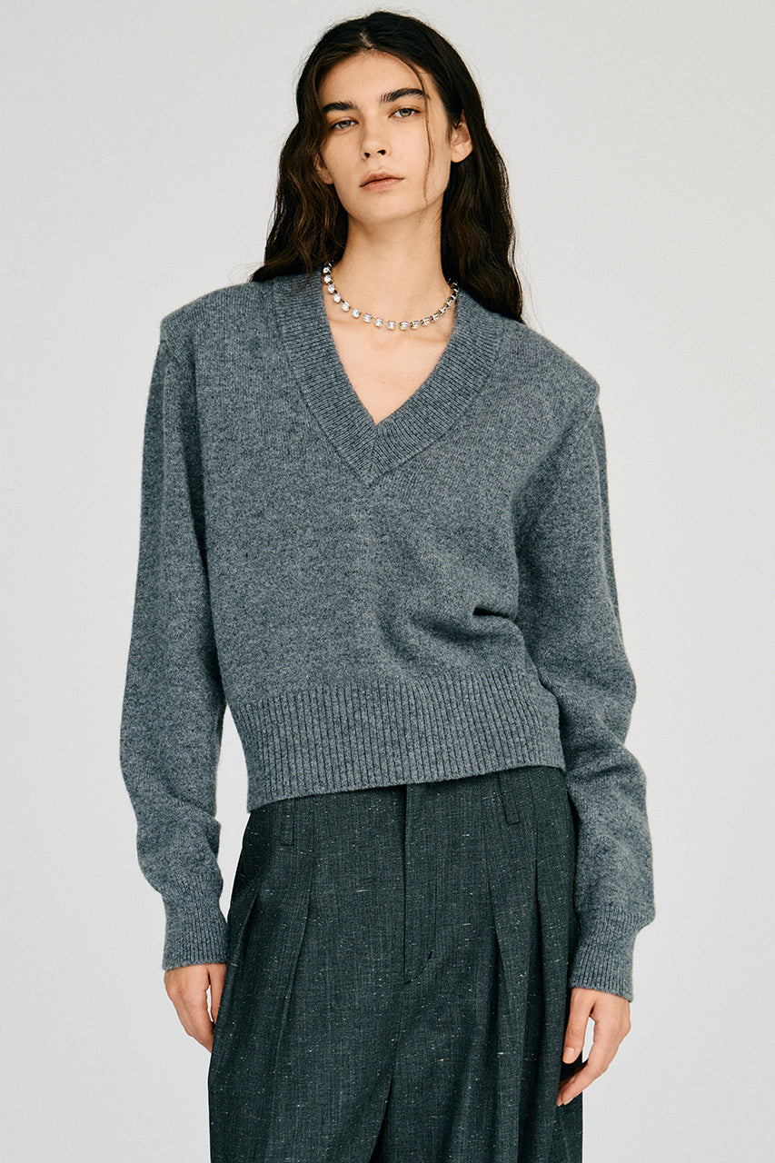Pure Wool V-Neck Shoulder Knit - 2026AUTUMN