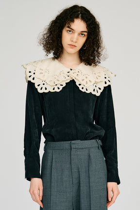 Embroidery Scallop Collar Blouse - 2026AUTUMN