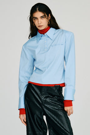 【AYUMI HAMAMOTO COLLABORATION】Shoulder Pad High-Stretch Broadcloth Shirt - PRE ORDER