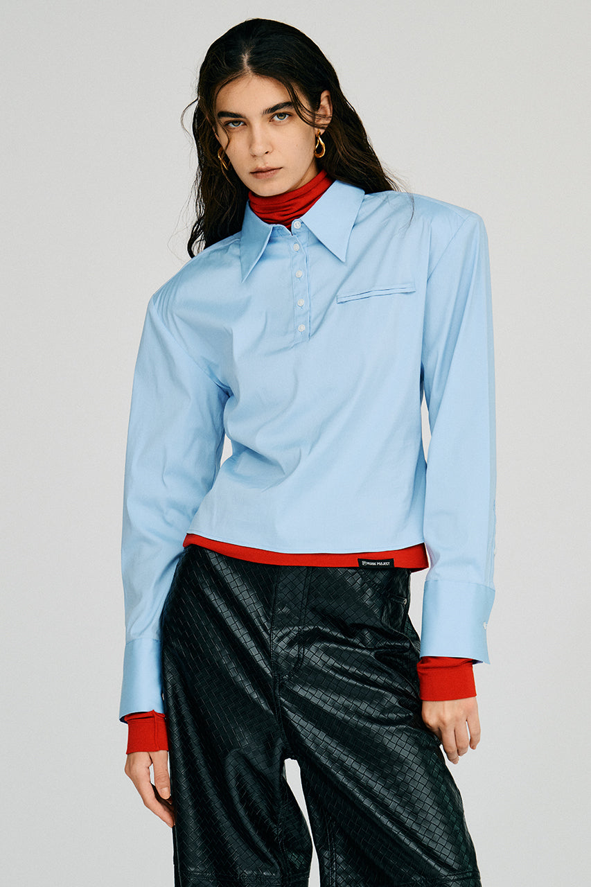 【AYUMI HAMAMOTO COLLABORATION】Shoulder Pad High-Stretch Broadcloth Shirt - PRE ORDER