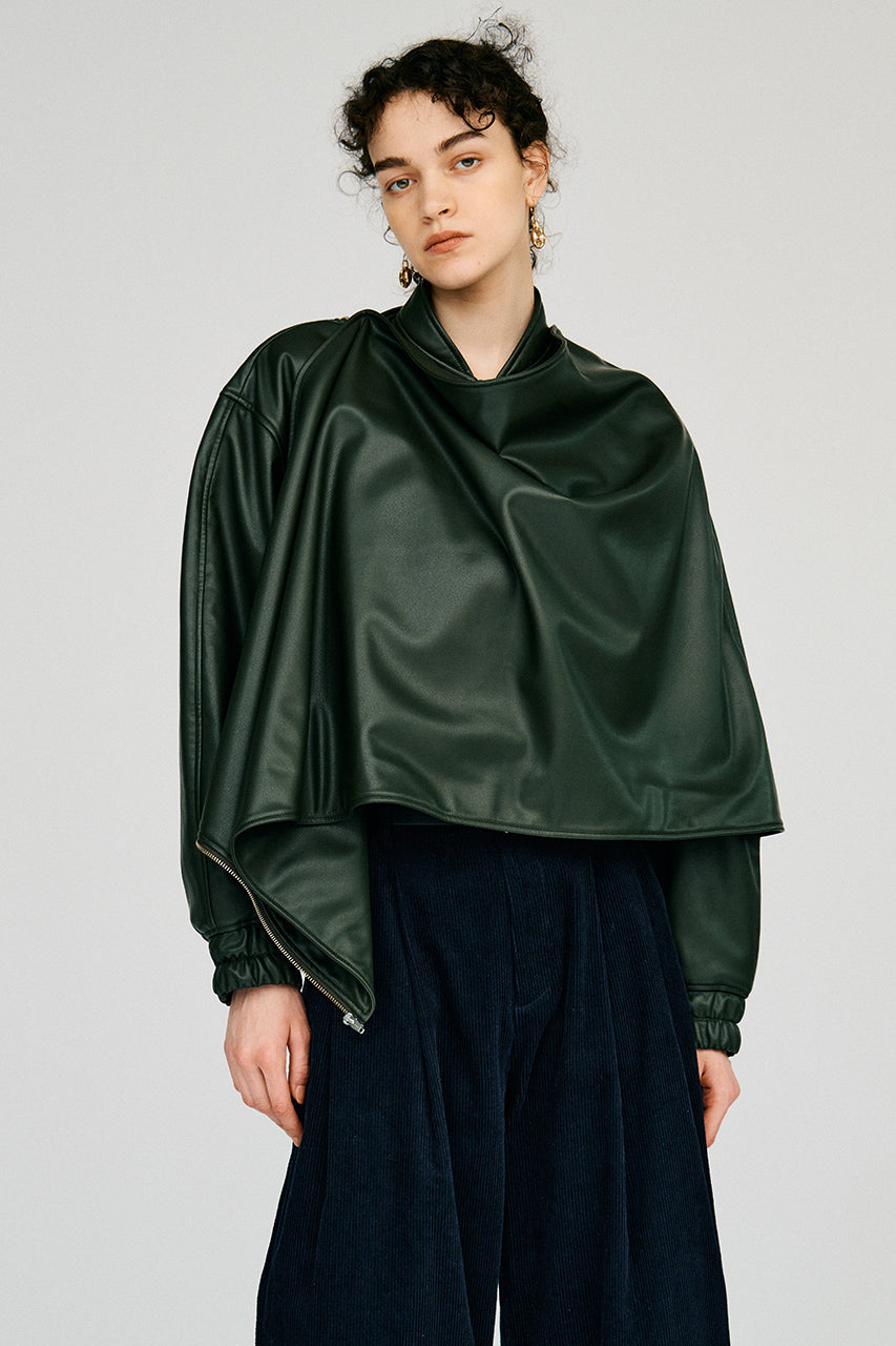 Asymmetric Drape Cape Blouson - 2026AUTUMN