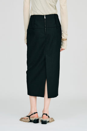 Wide Belt Midi Skirt - 2026AUTUMN