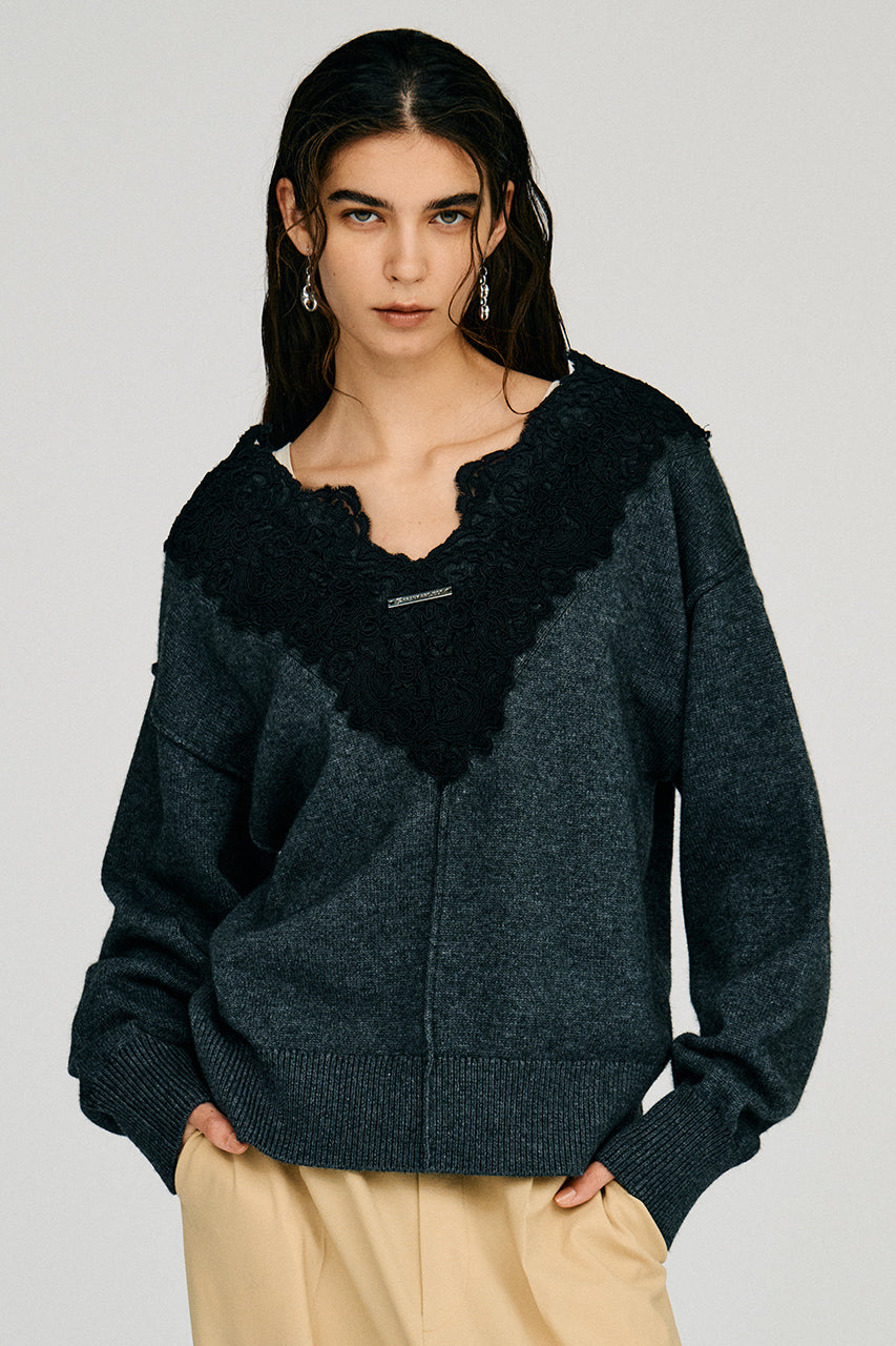V-Neck Lace Knit - 2026AUTUMN