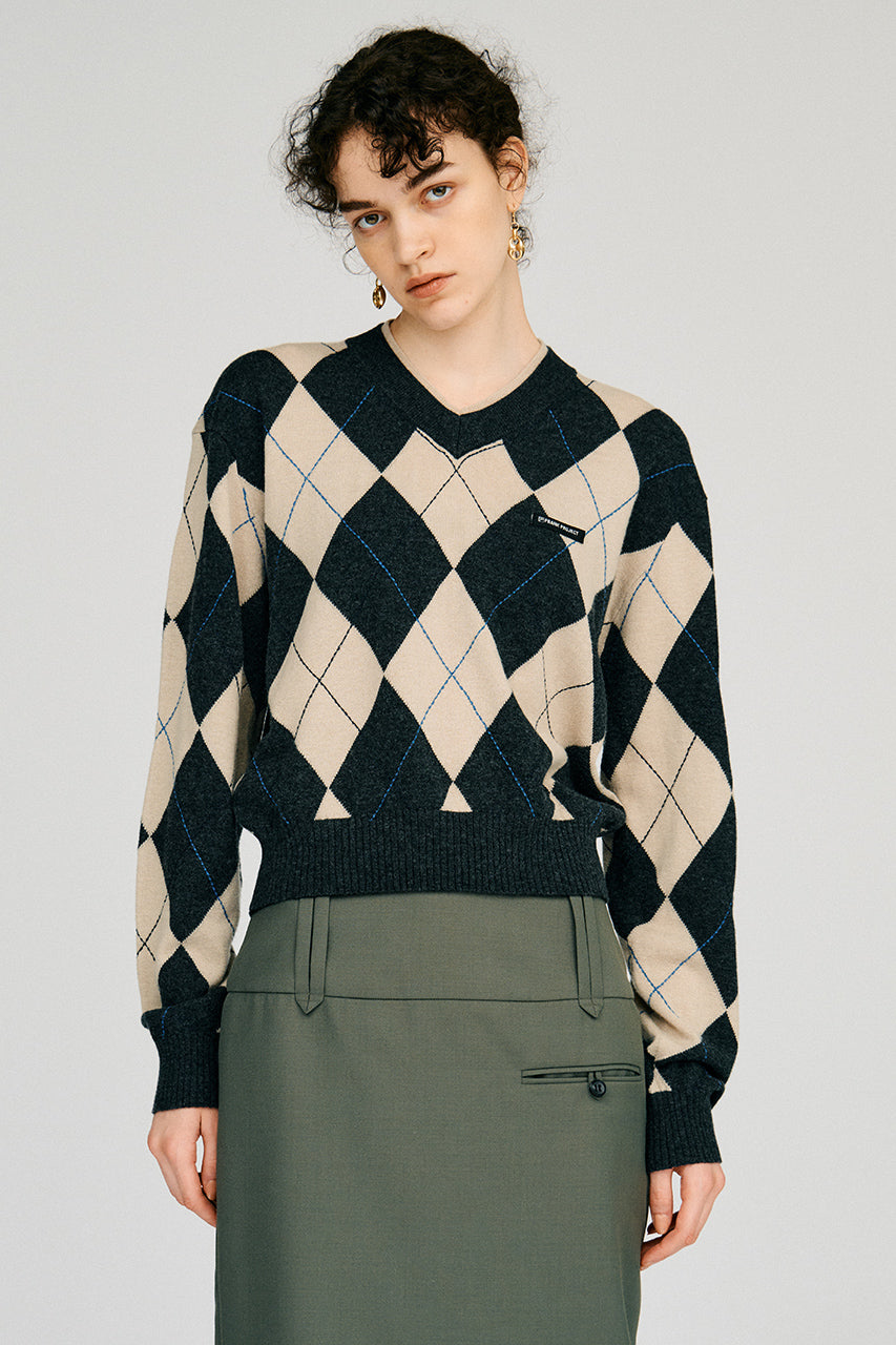 Argyle Power Shoulder Knit - 2026AUTUMN