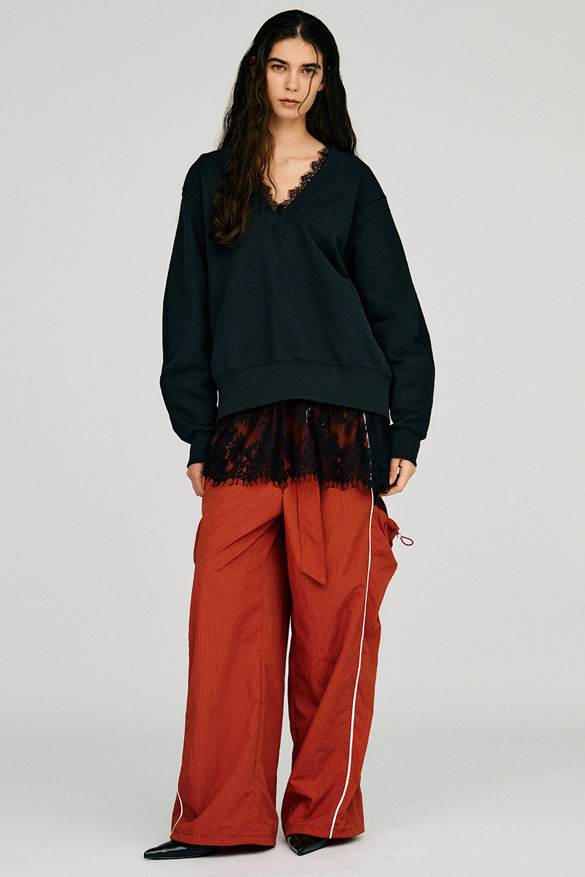 V-Neck Lace Sweatshirt - 2026AUTUMN