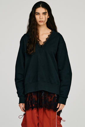 V-Neck Lace Sweatshirt - 2026AUTUMN