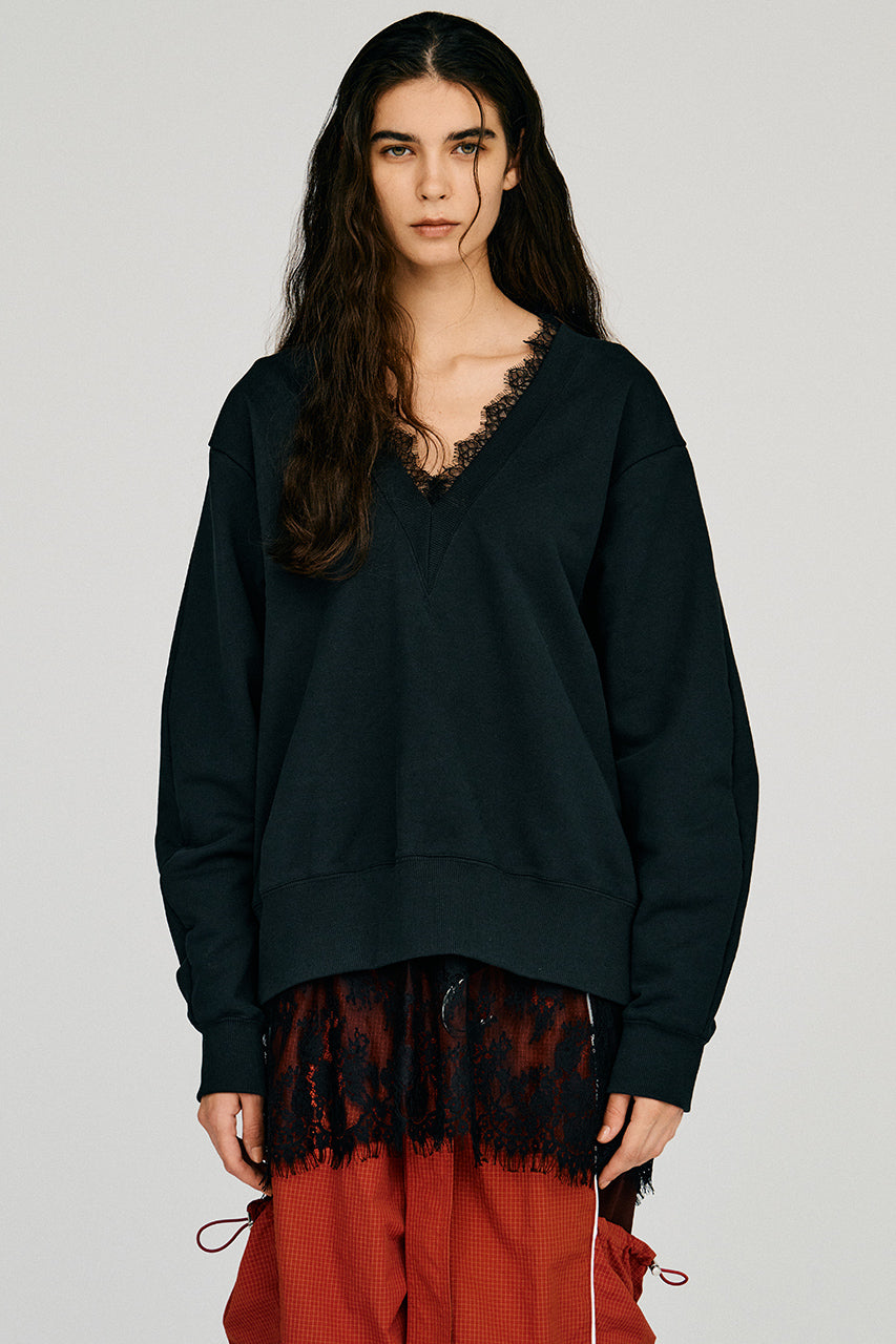 V-Neck Lace Sweatshirt - 2026AUTUMN