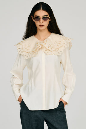 Embroidery Scallop Collar Blouse - 2026AUTUMN