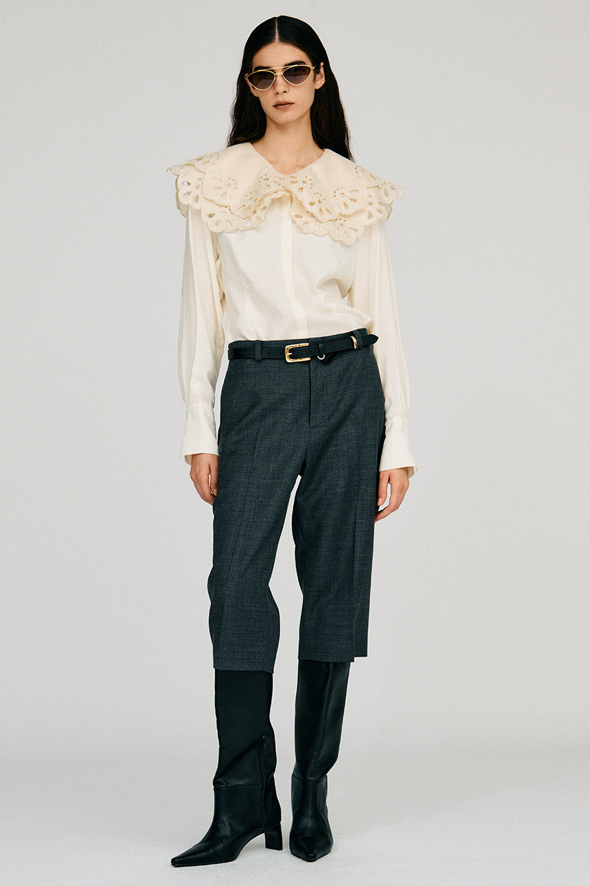 Embroidery Scallop Collar Blouse - 2026AUTUMN