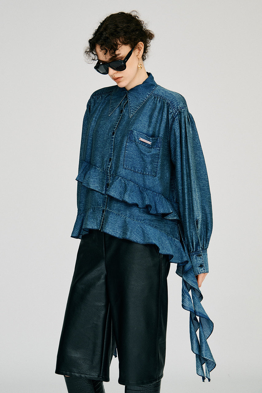 Sheer Ruffle Shirt - 2026AUTUMN