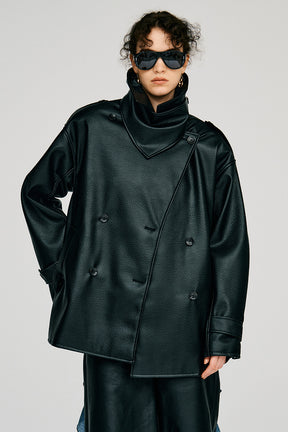 Boxy Middle Leather Trench Coat - 2026AUTUMN