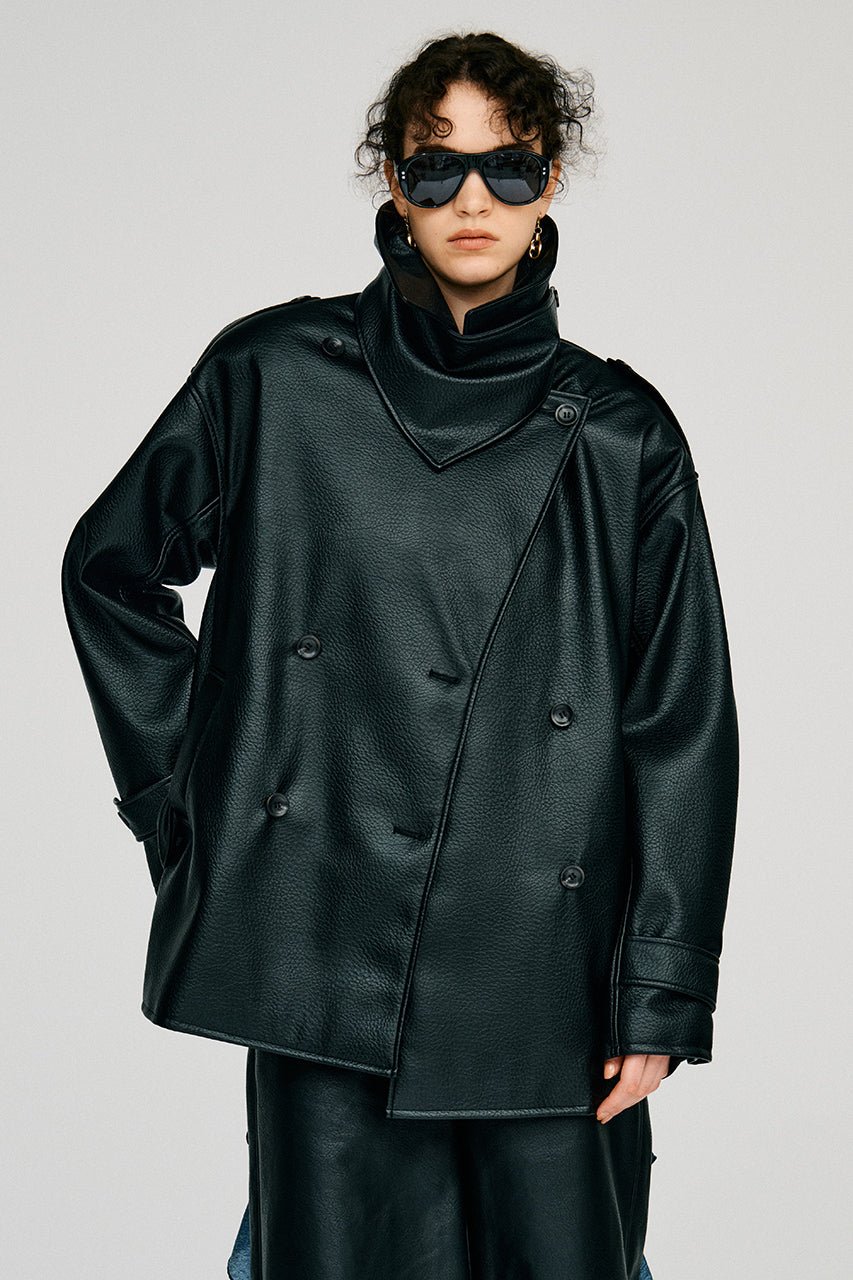 Boxy Middle Leather Trench Coat - 2026AUTUMN