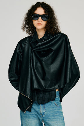 Asymmetric Drape Cape Blouson - 2026AUTUMN