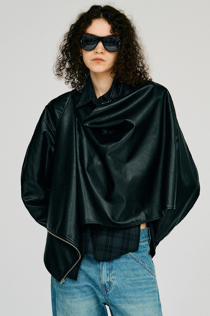 Asymmetric Drape Cape Blouson - 2026AUTUMN