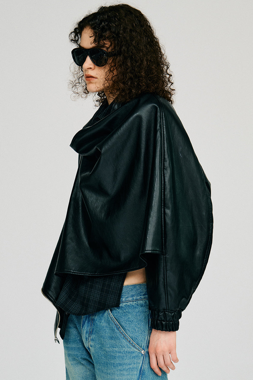 Asymmetric Drape Cape Blouson - 2026AUTUMN