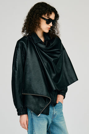 Asymmetric Drape Cape Blouson - 2026AUTUMN