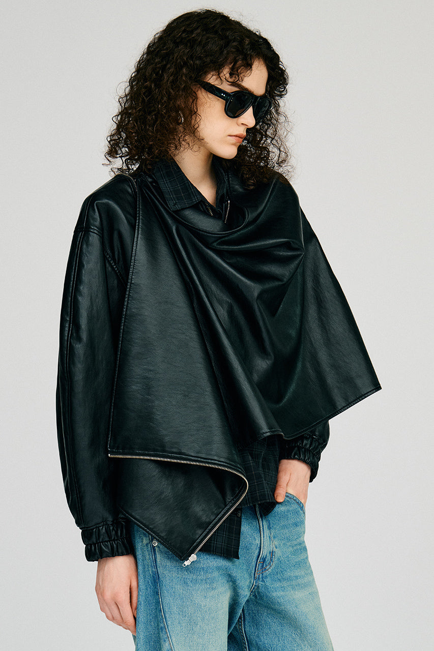 Asymmetric Drape Cape Blouson - 2026AUTUMN