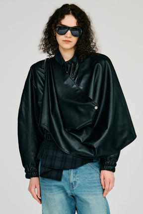 Asymmetric Drape Cape Blouson - 2026AUTUMN