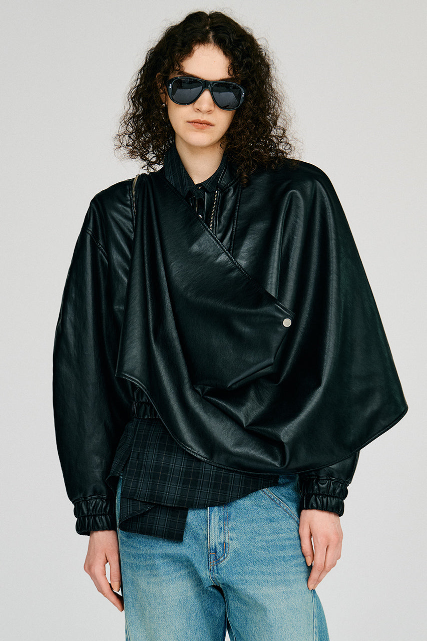 Asymmetric Drape Cape Blouson - 2026AUTUMN