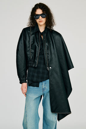 Asymmetric Drape Cape Blouson - 2026AUTUMN
