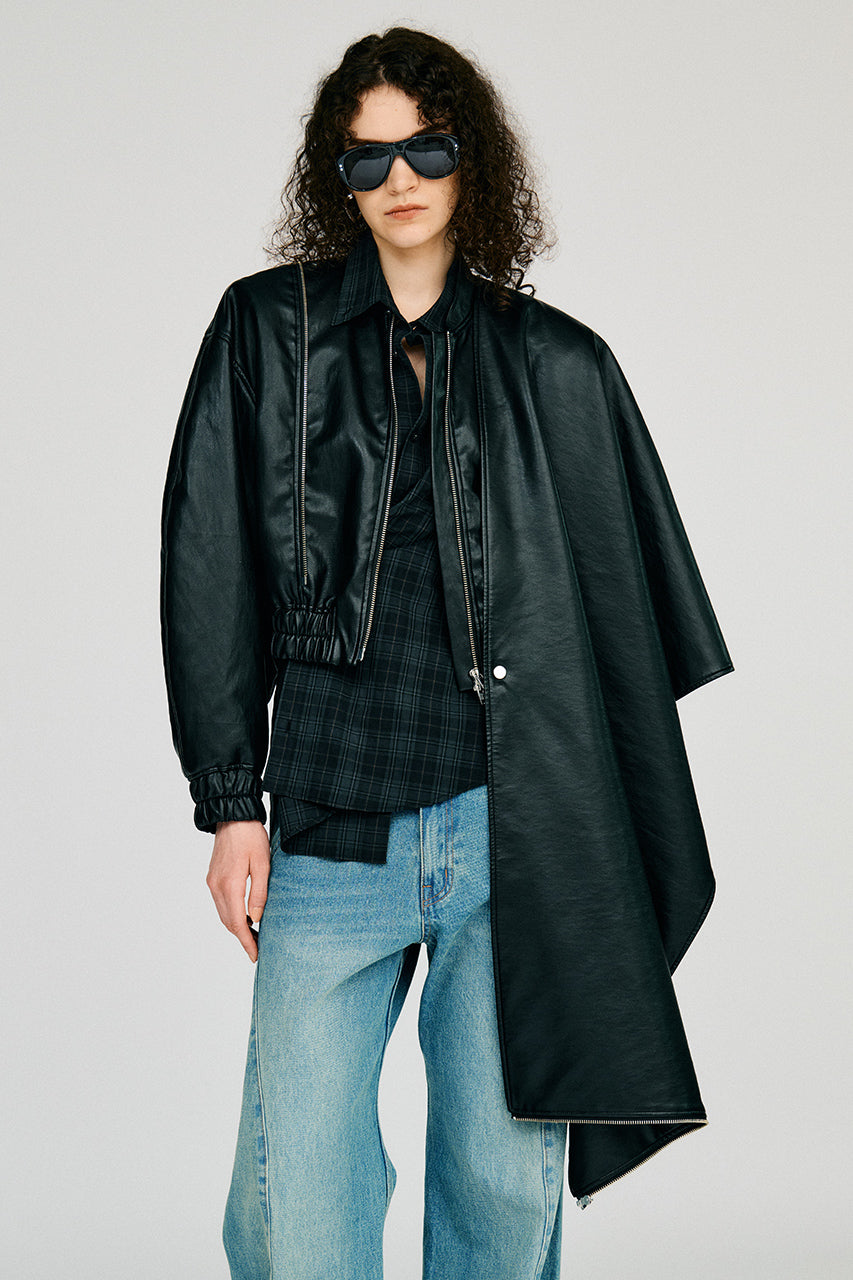 Asymmetric Drape Cape Blouson - 2026AUTUMN