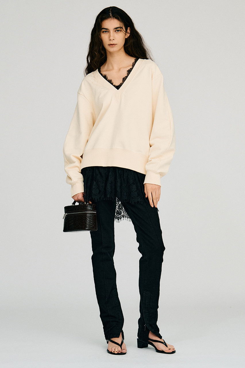 V-Neck Lace Sweatshirt - 2026AUTUMN