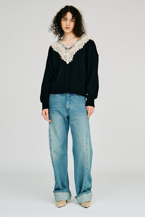 V-Neck Lace Knit - 2026AUTUMN